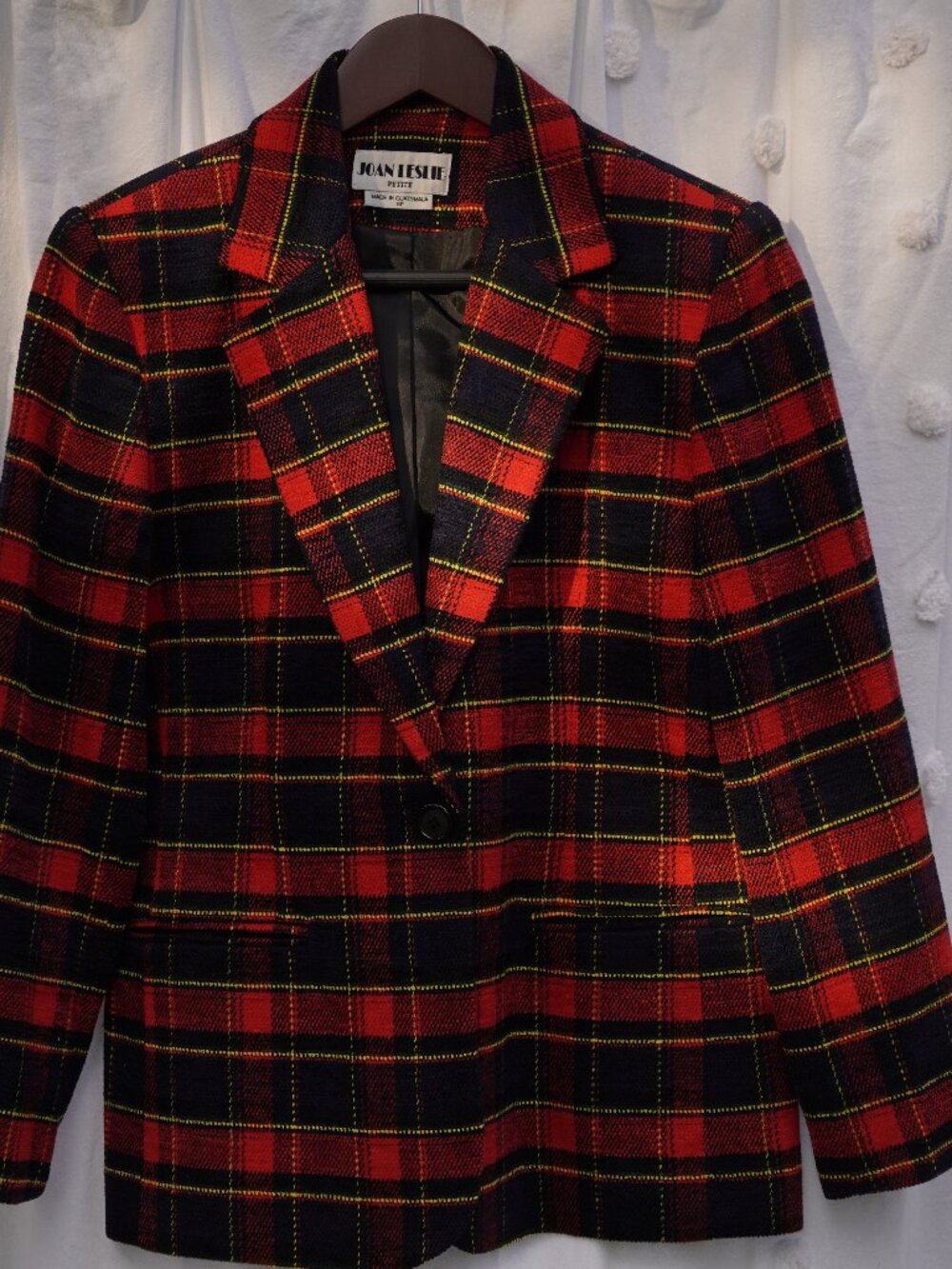 Vintage Joan Leslie Petite Plaid Blazer Red Black Size 6P